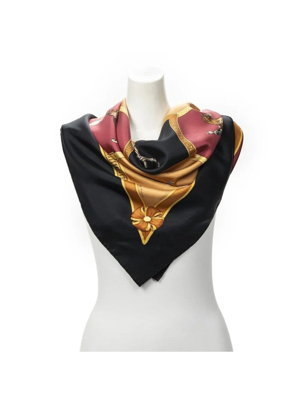 Hermes Scarf Black Burgundy Orange Silk